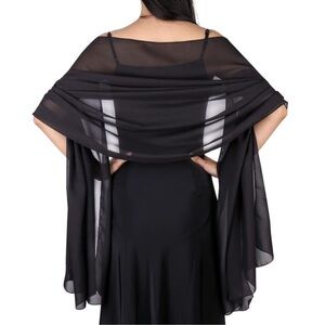 Black Shawl Wraps For Women Evening Dresses, Chiffon Elegant Soft Sheer Shawls